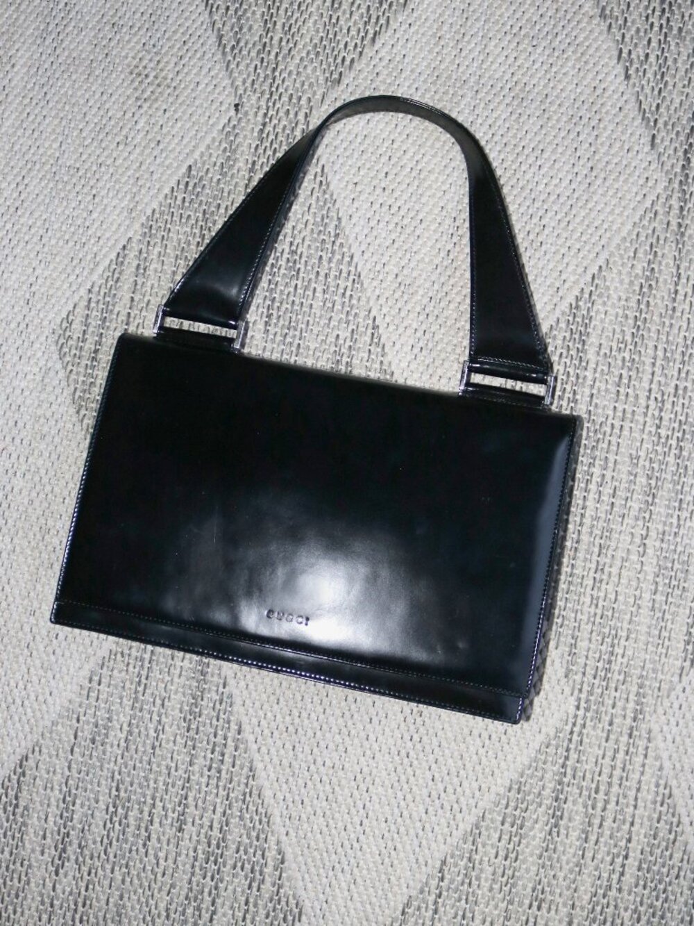 authentic Gucci embossed logo structured leather flap shoulder bag by Tom Ford